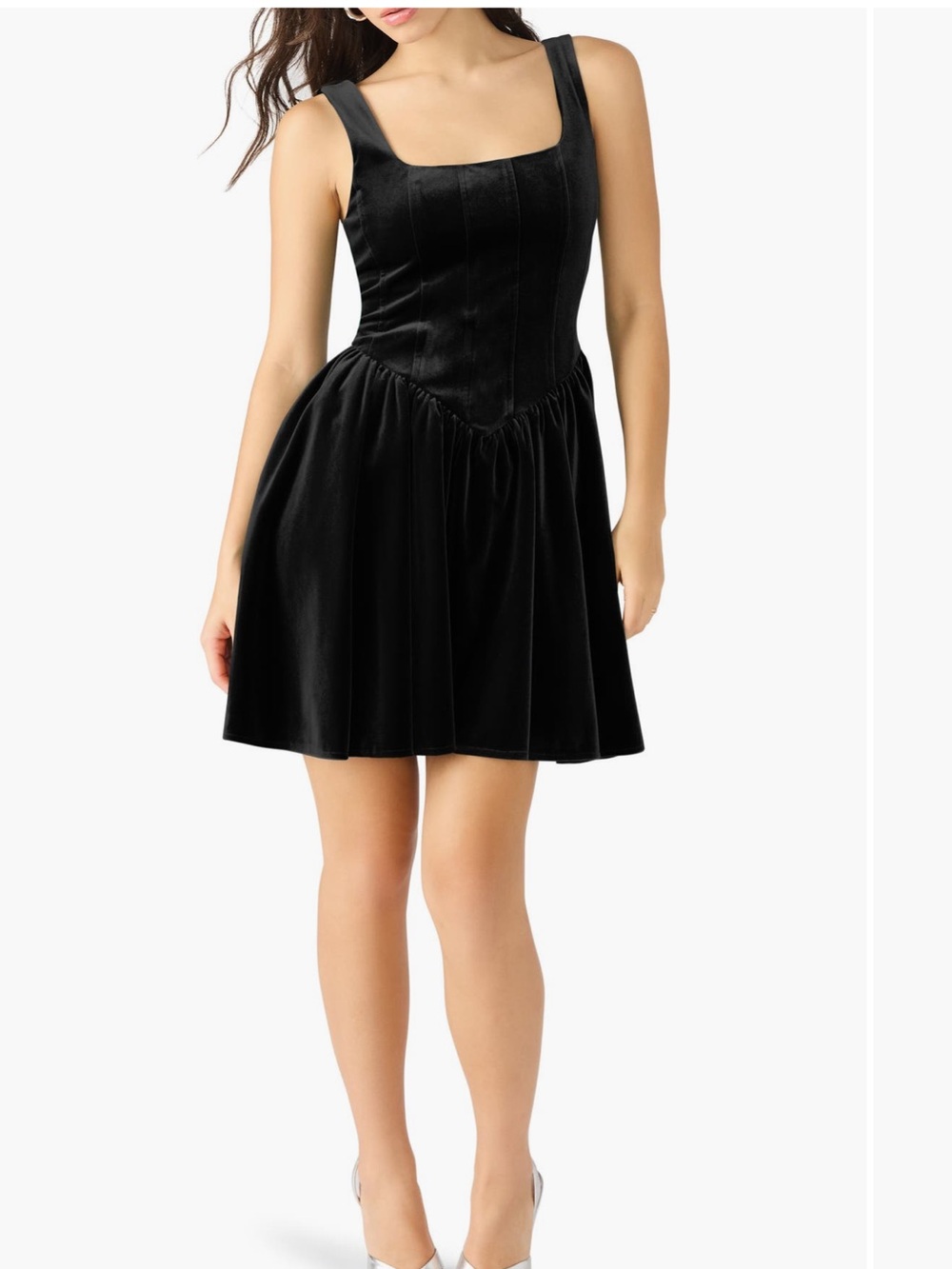 NEW Steve Madden Ray Black Velvet Corset Square-Neck Mini Dress